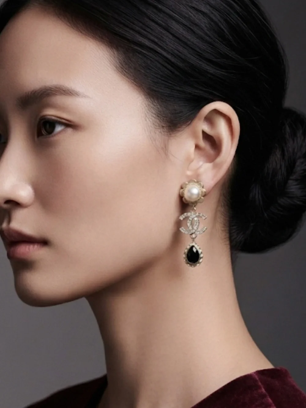 CHANEL Pearl Agate Drop Earrings